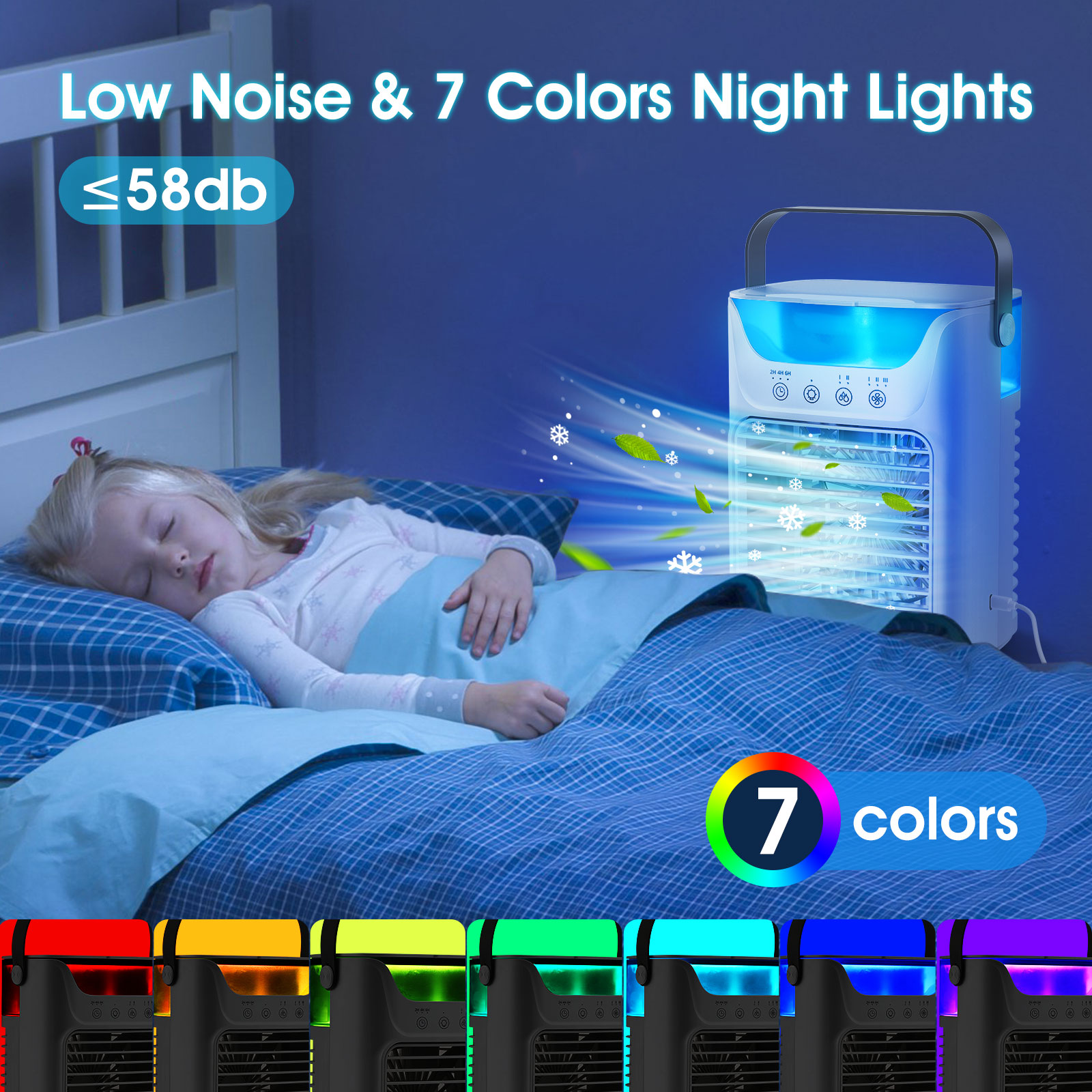 Mini ventilador enfriador de aire portátil - Humidificador de escritorio USB con luz LED