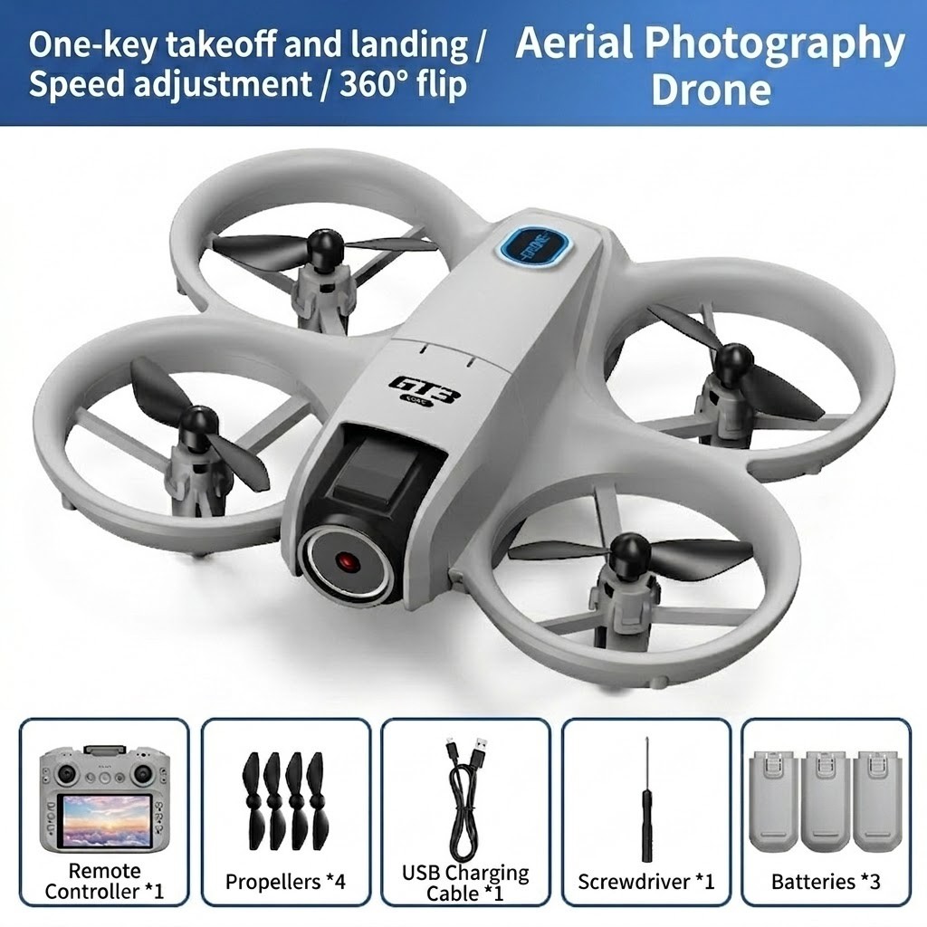 GT3 FPV Drone with HD Camera, Screen Remote Control, 180° Adjustable Lens, 360° Anti-Collision Quadcopter