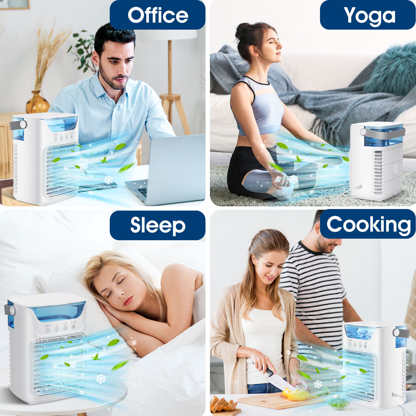 Mini ventilador enfriador de aire portátil - Humidificador de escritorio USB con luz LED