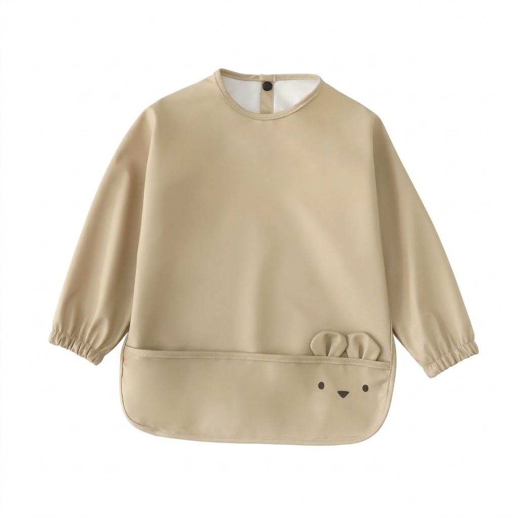 Long-Sleeve Baby Feeding Bib with Catch Pocket