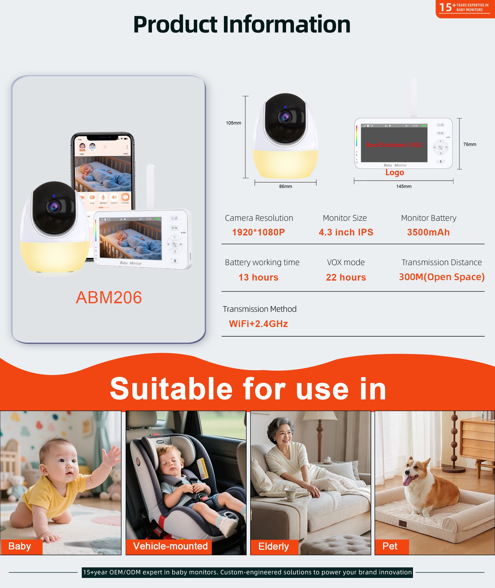 4.3'' WiFi Baby Monitor with APP Control - Motion Tracking #19250004