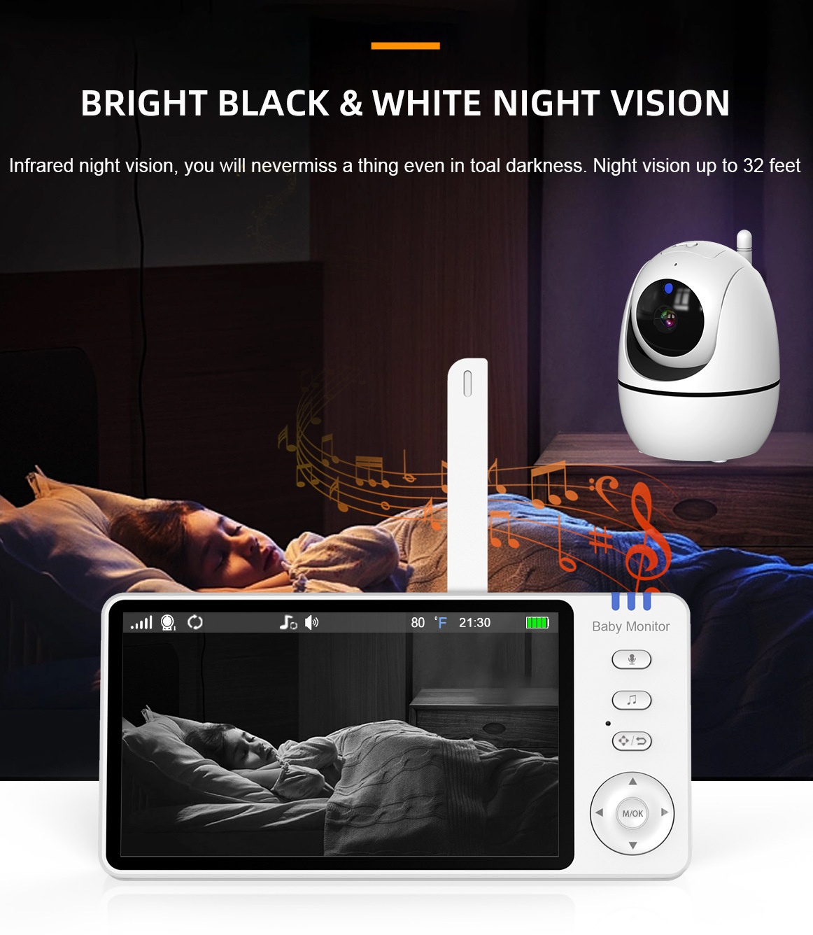 5'' Baby Monitor 3500mAh Digital with Temperature Display #19250005