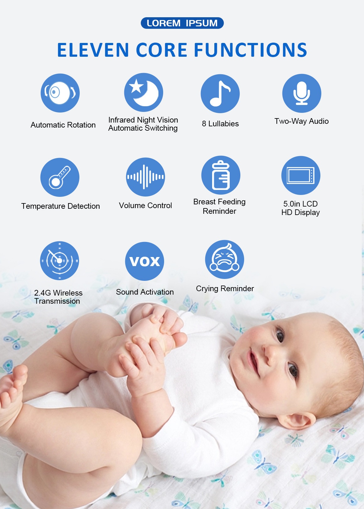5'' Baby Monitor 3500mAh Digital with Temperature Display #19250005