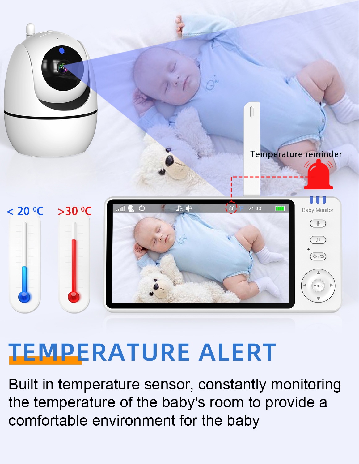 5'' Baby Monitor 3500mAh Digital with Temperature Display #19250005