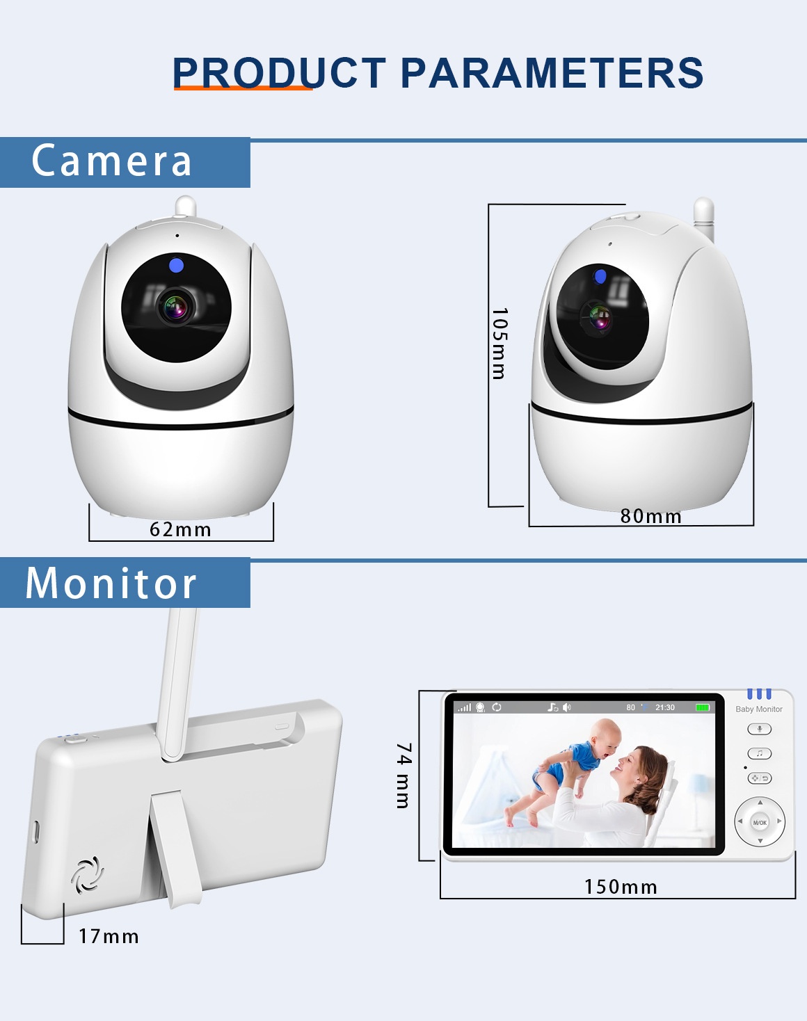5'' Baby Monitor 3500mAh Digital with Temperature Display #19250005