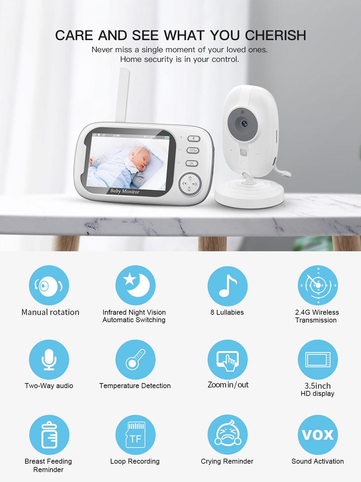3.5'' Baby Monitor with 64GB Recording - Night Vision #19250007