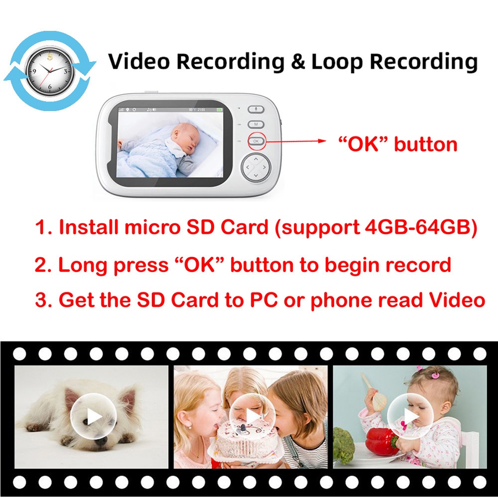 3.5'' Baby Monitor with 64GB Recording - Night Vision #19250007