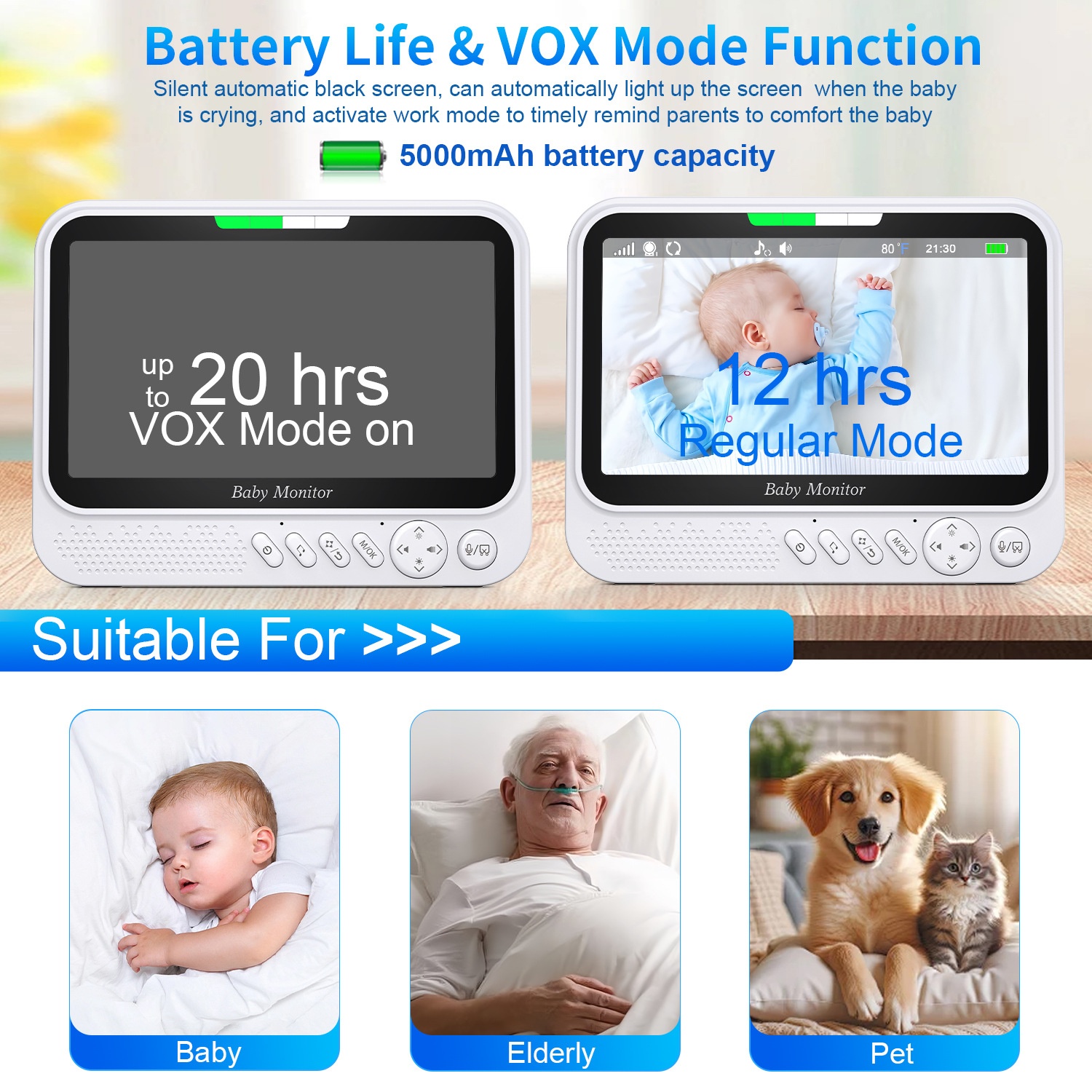 7'' Large Screen Baby Monitor with Pan/Tilt - 300M Range #19250003