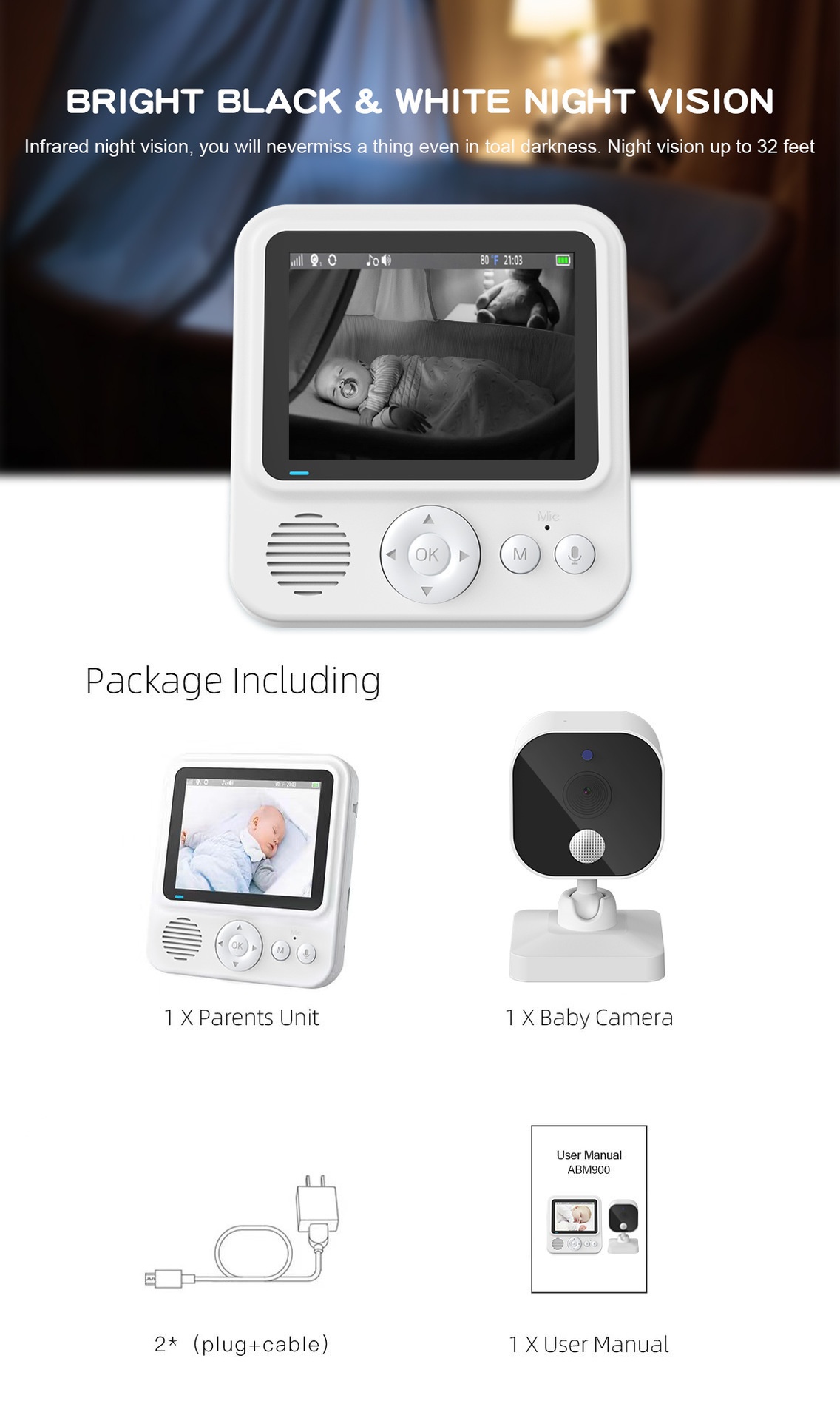 Portable 2.8'' Baby Monitor with 1500mAh Battery - Compact #19250006