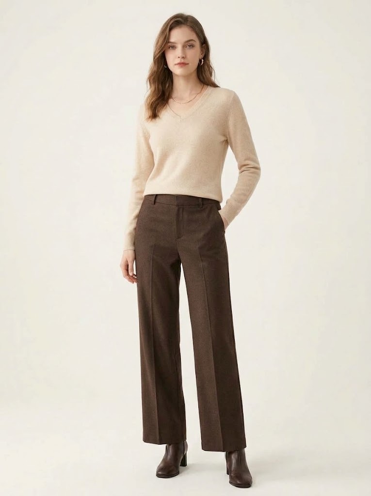 Cashmere Women's V-Neck Long Sleeve Cashmere Knit Sweater