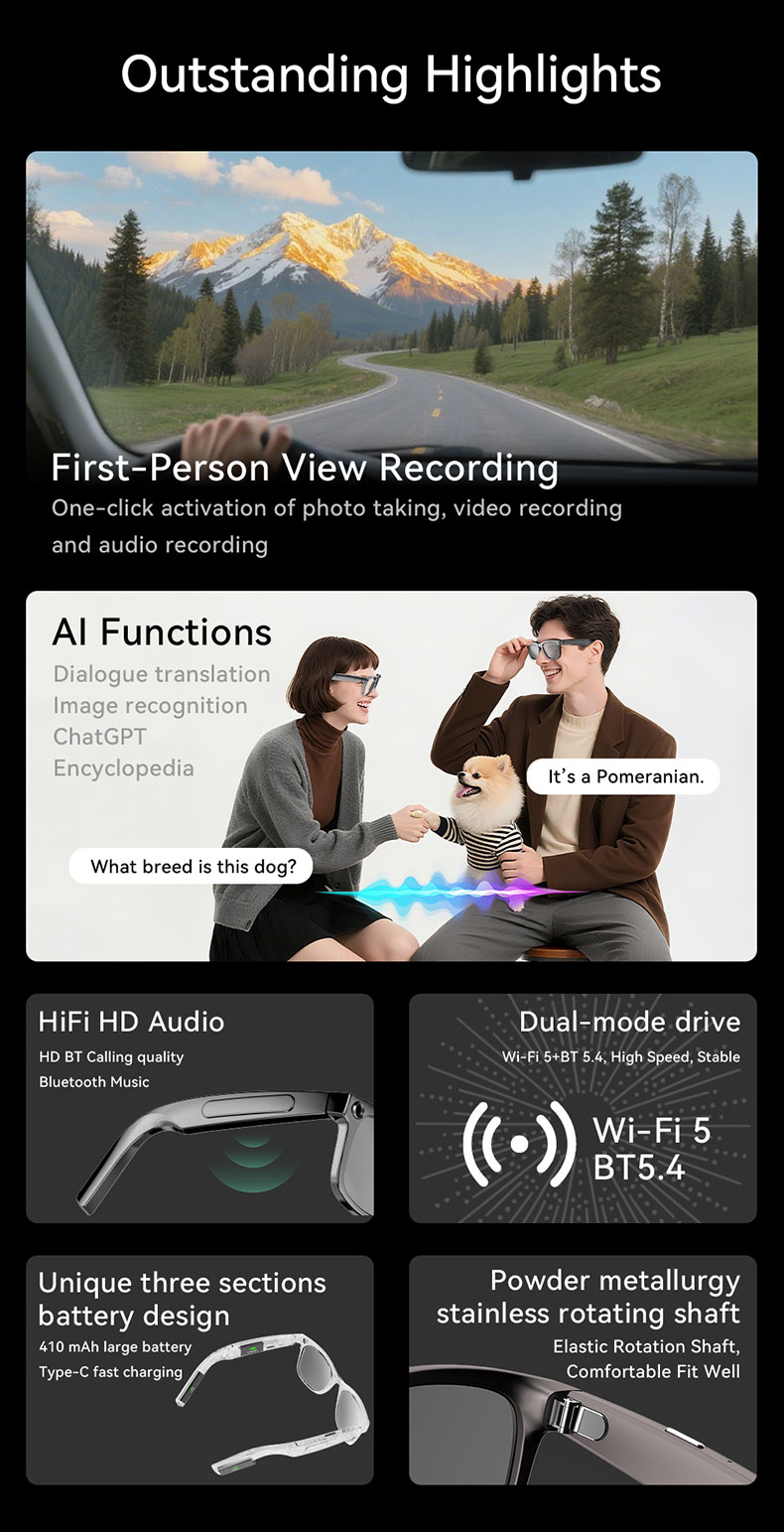 AG18 Black TR90 Smart AI Sunglasses #BS1223-0005