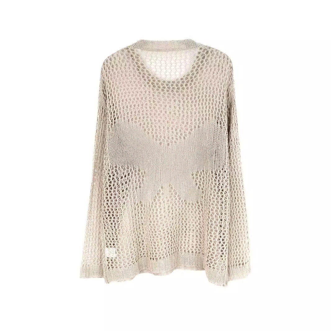 Crochet Knit Beach Cover Up Long Sleeve Top SSU-00045