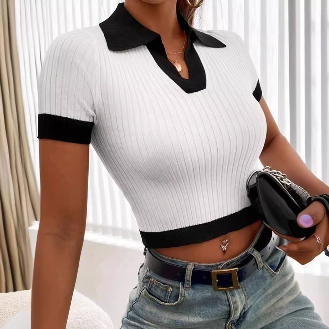 Knit Sweater Women's Short Sleeve Cropped Summer Top SSU-00002