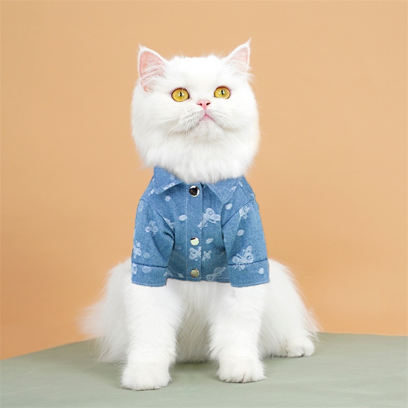 Pet Denim Shirt Jacket with Leash Ring