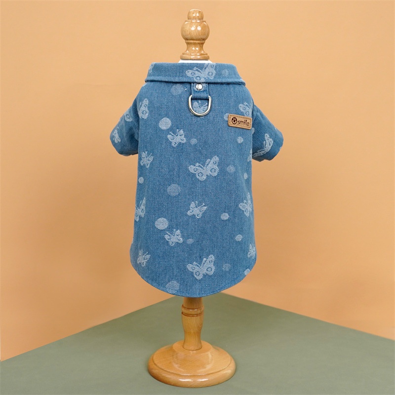Pet Denim Shirt Jacket with Leash Ring