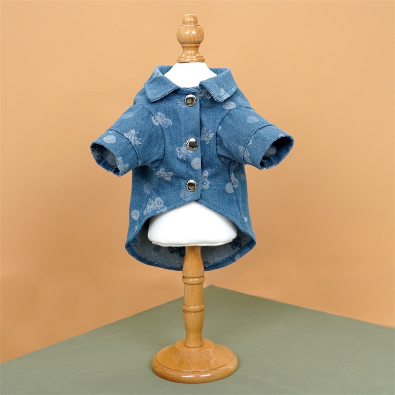 Pet Denim Shirt Jacket with Leash Ring