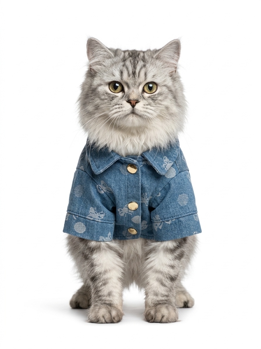 Pet Denim Shirt Jacket with Leash Ring