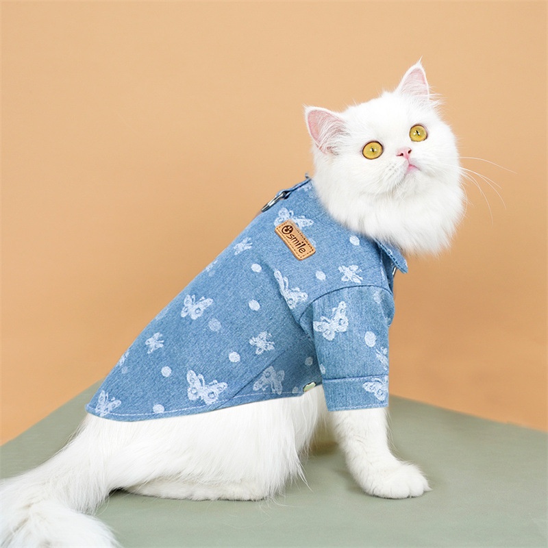 Pet Denim Shirt Jacket with Leash Ring