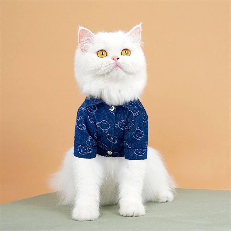 Pet Denim Shirt Jacket with Leash Ring