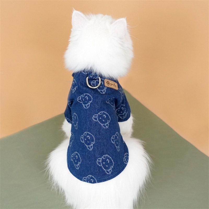 Pet Denim Shirt Jacket with Leash Ring