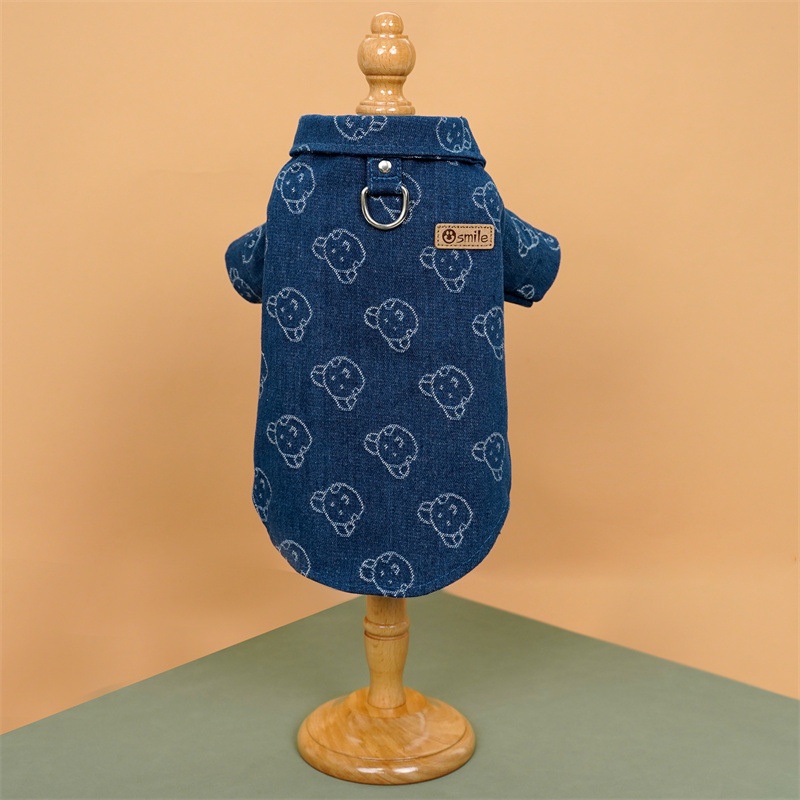 Pet Denim Shirt Jacket with Leash Ring