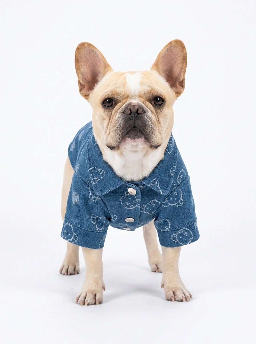 Pet Denim Shirt Jacket with Leash Ring