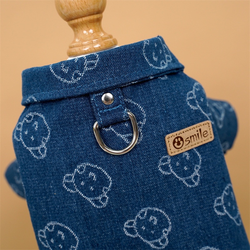 Pet Denim Shirt Jacket with Leash Ring