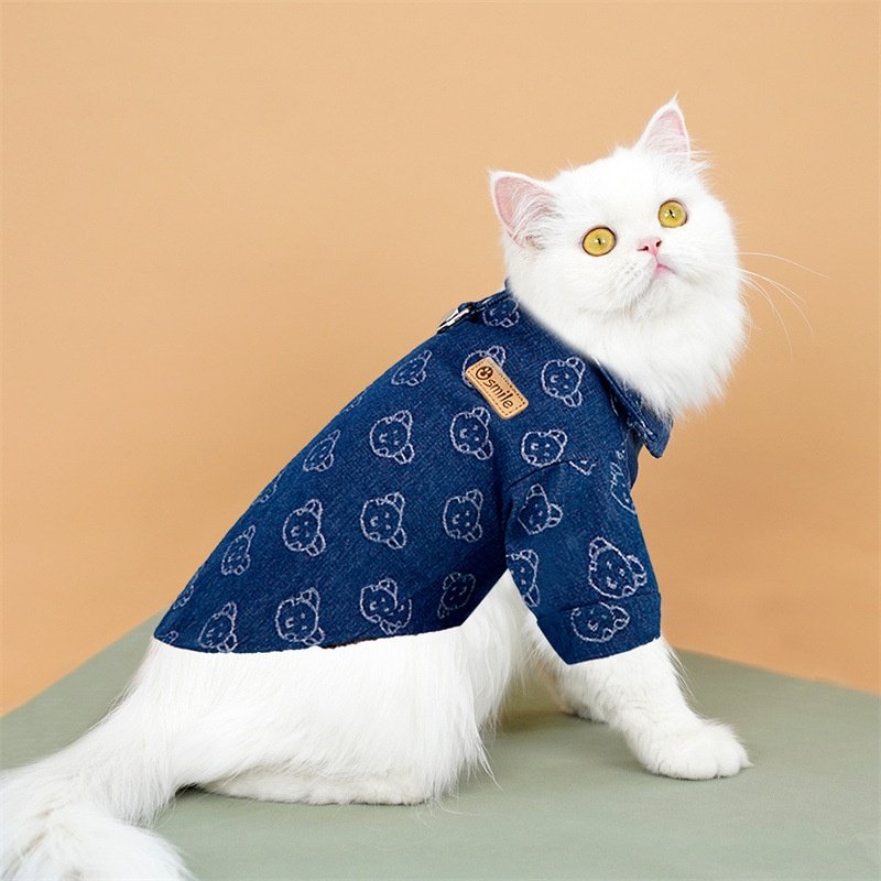 Pet Denim Shirt Jacket with Leash Ring