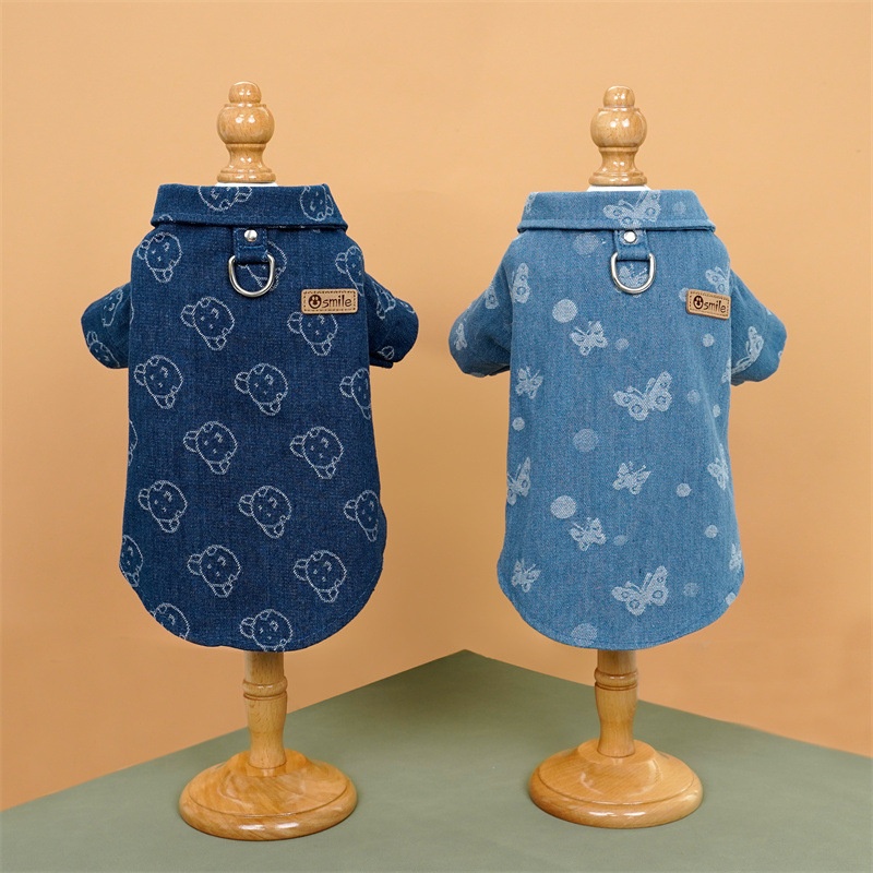 Pet Denim Shirt Jacket with Leash Ring