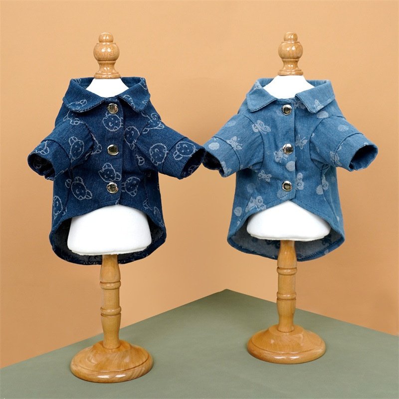 Pet Denim Shirt Jacket with Leash Ring