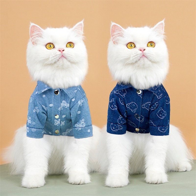 Pet Denim Shirt Jacket with Leash Ring