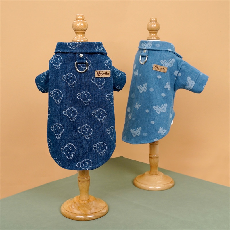 Pet Denim Shirt Jacket with Leash Ring