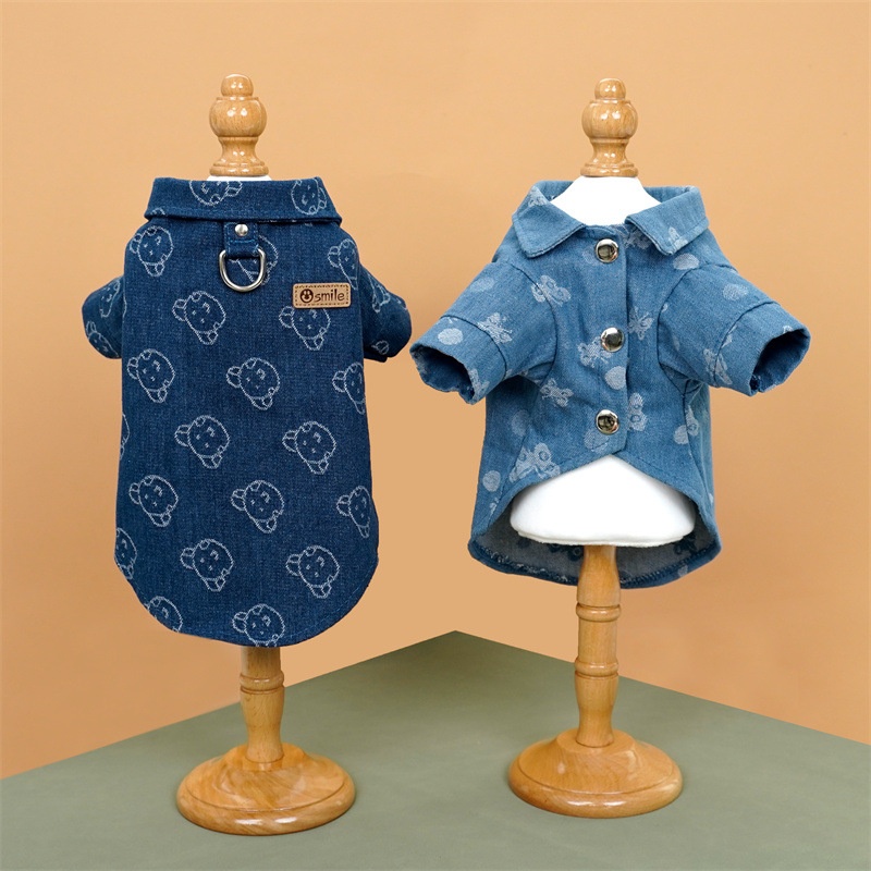 Pet Denim Shirt Jacket with Leash Ring