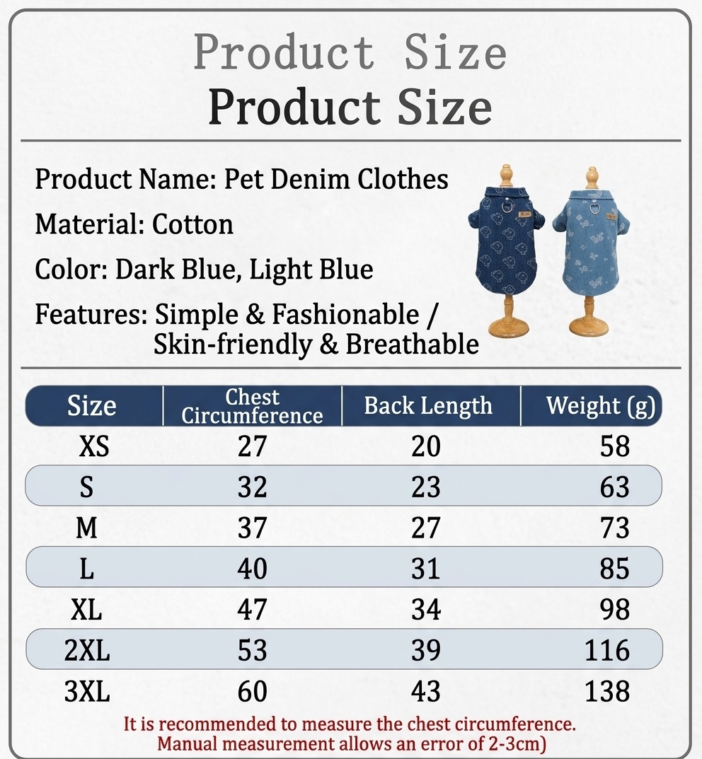 Pet Denim Shirt Jacket with Leash Ring