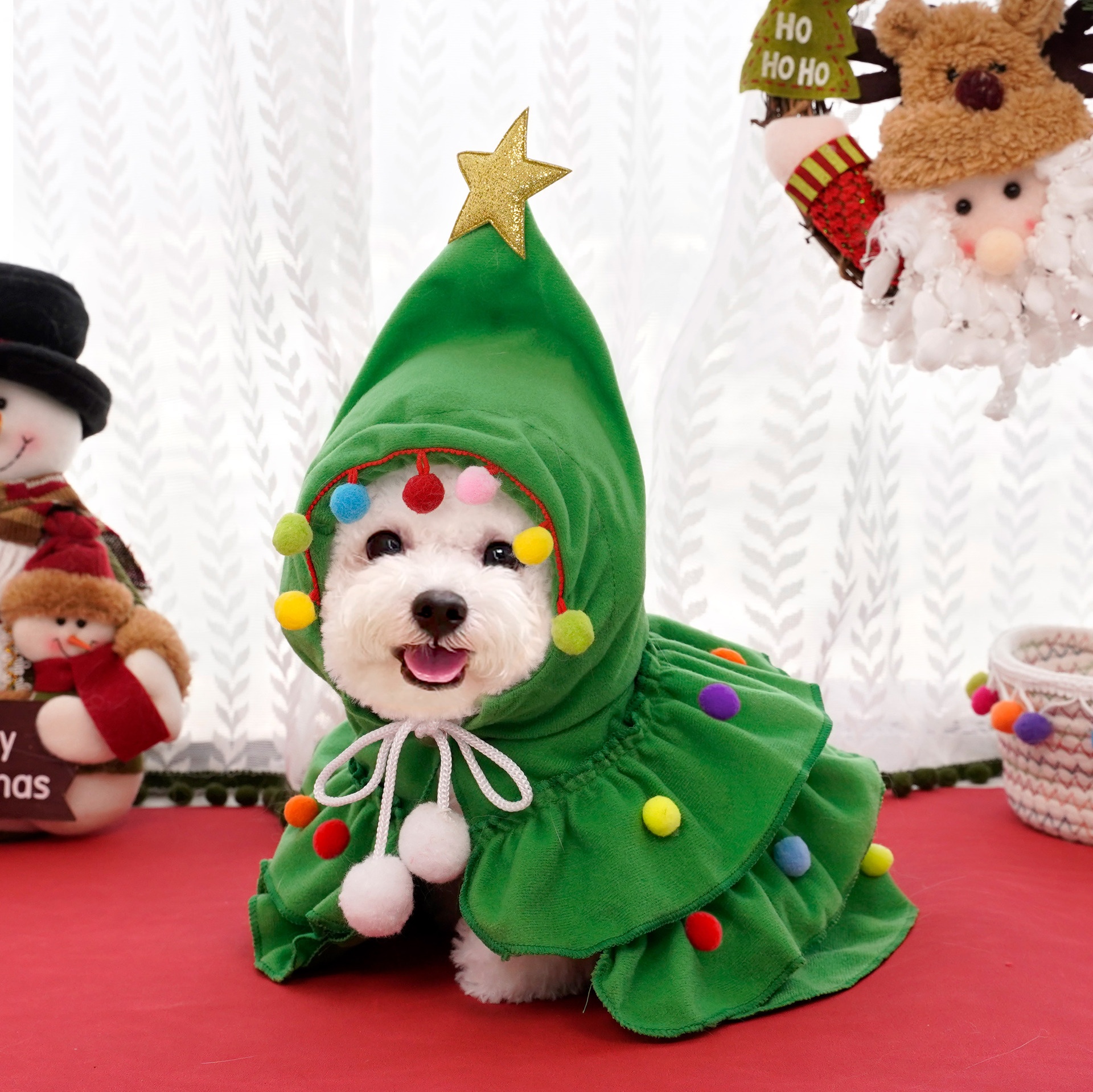 Christmas Tree Pet Cloak Costume with Hood