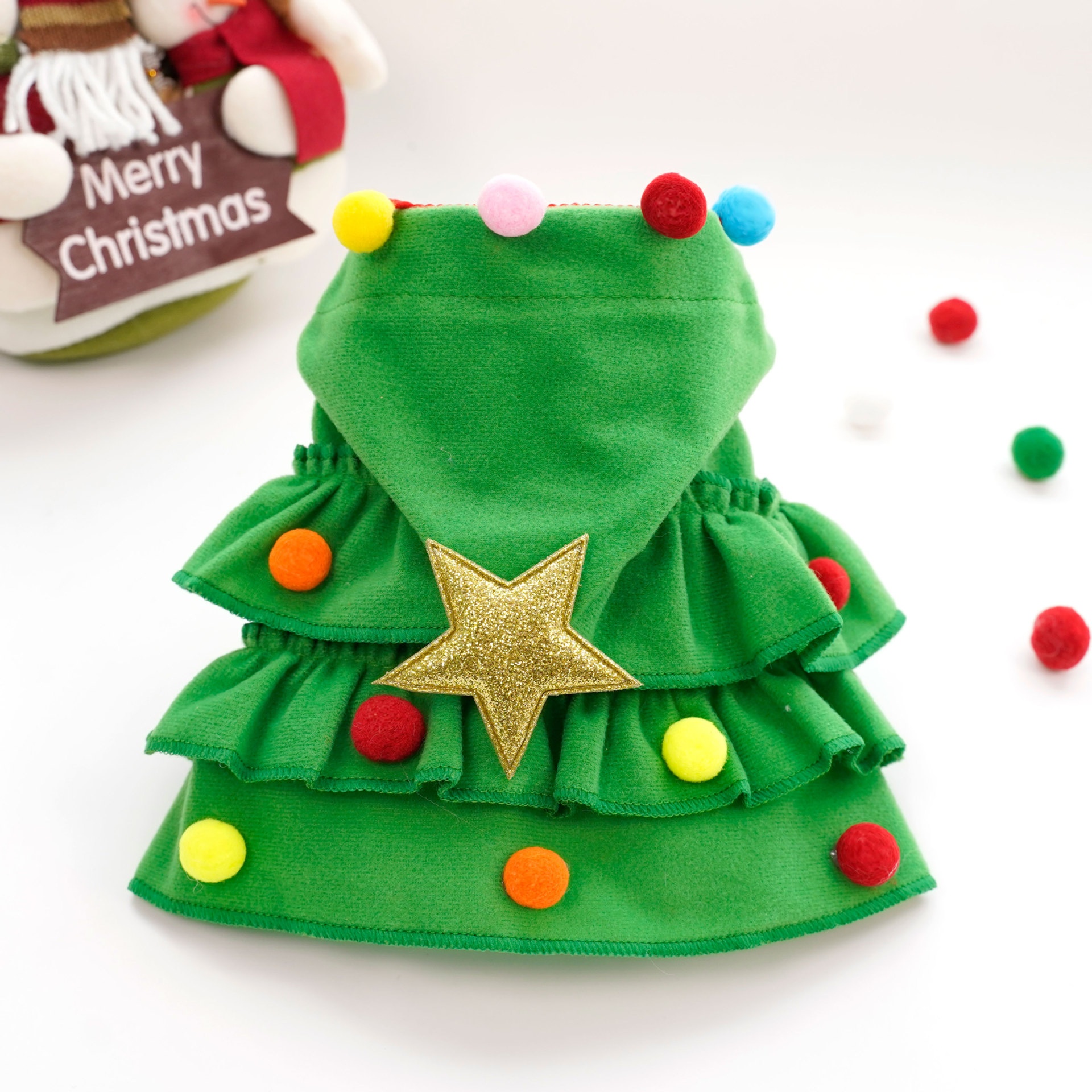 Christmas Tree Pet Cloak Costume with Hood