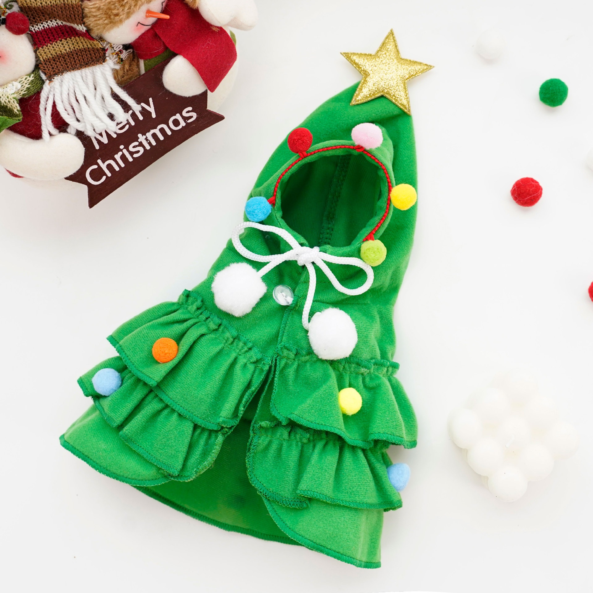 Christmas Tree Pet Cloak Costume with Hood
