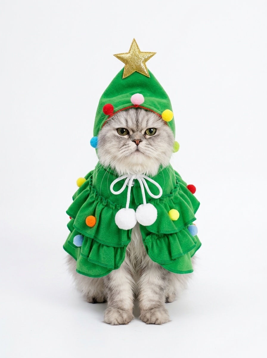Christmas Tree Pet Cloak Costume with Hood
