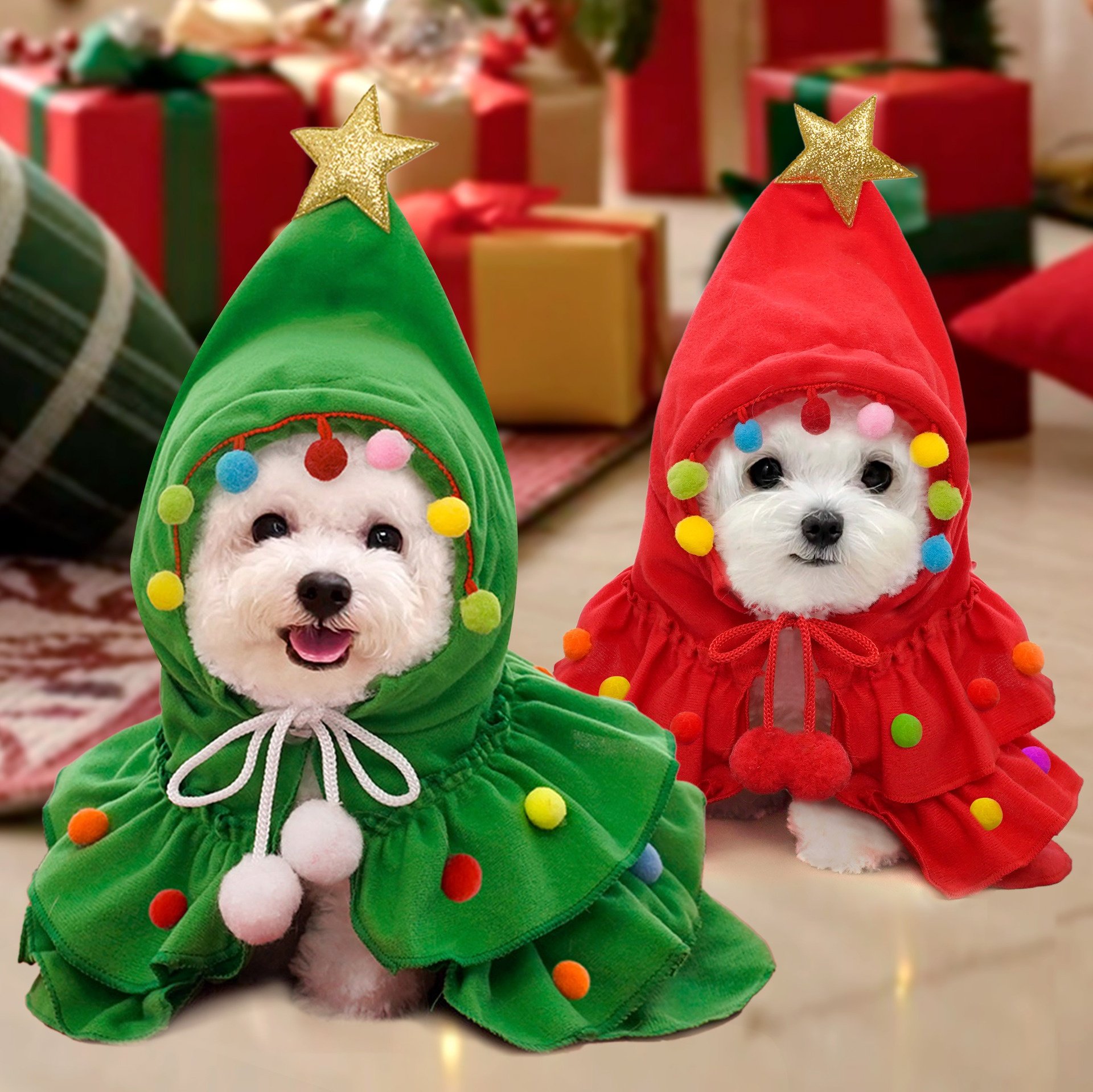 Christmas Tree Pet Cloak Costume with Hood