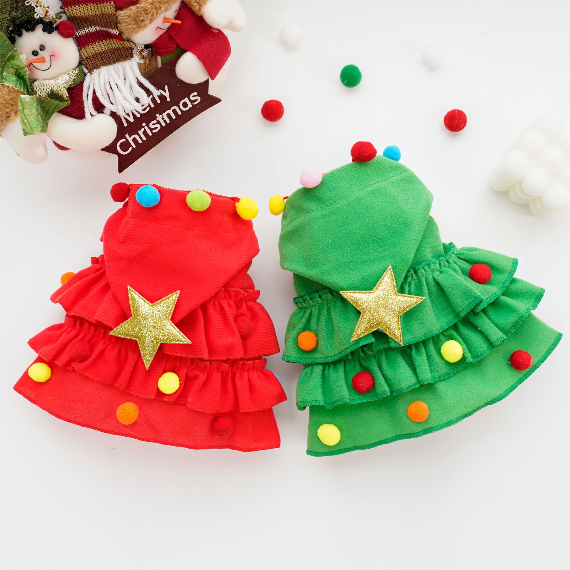 Christmas Tree Pet Cloak Costume with Hood