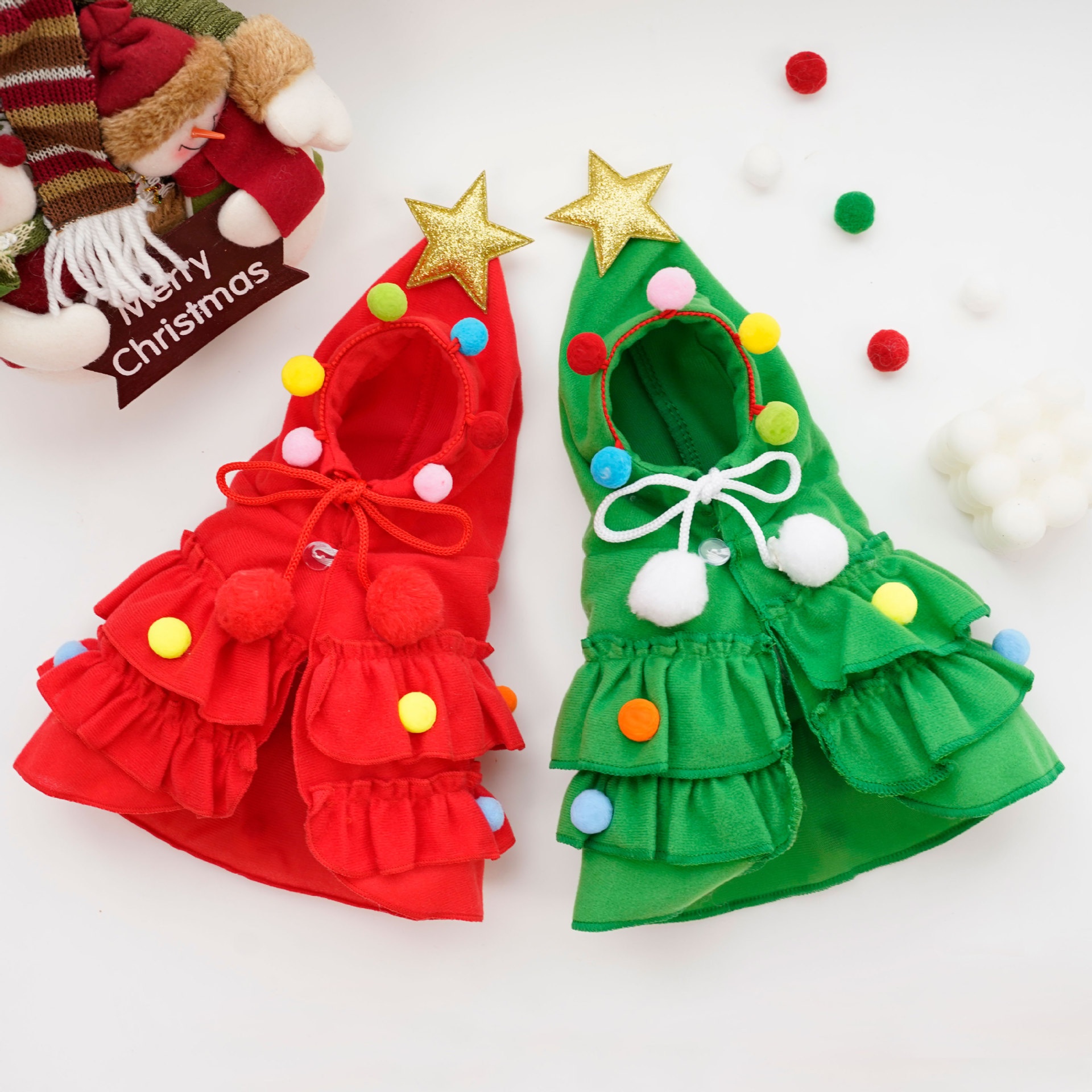 Christmas Tree Pet Cloak Costume with Hood
