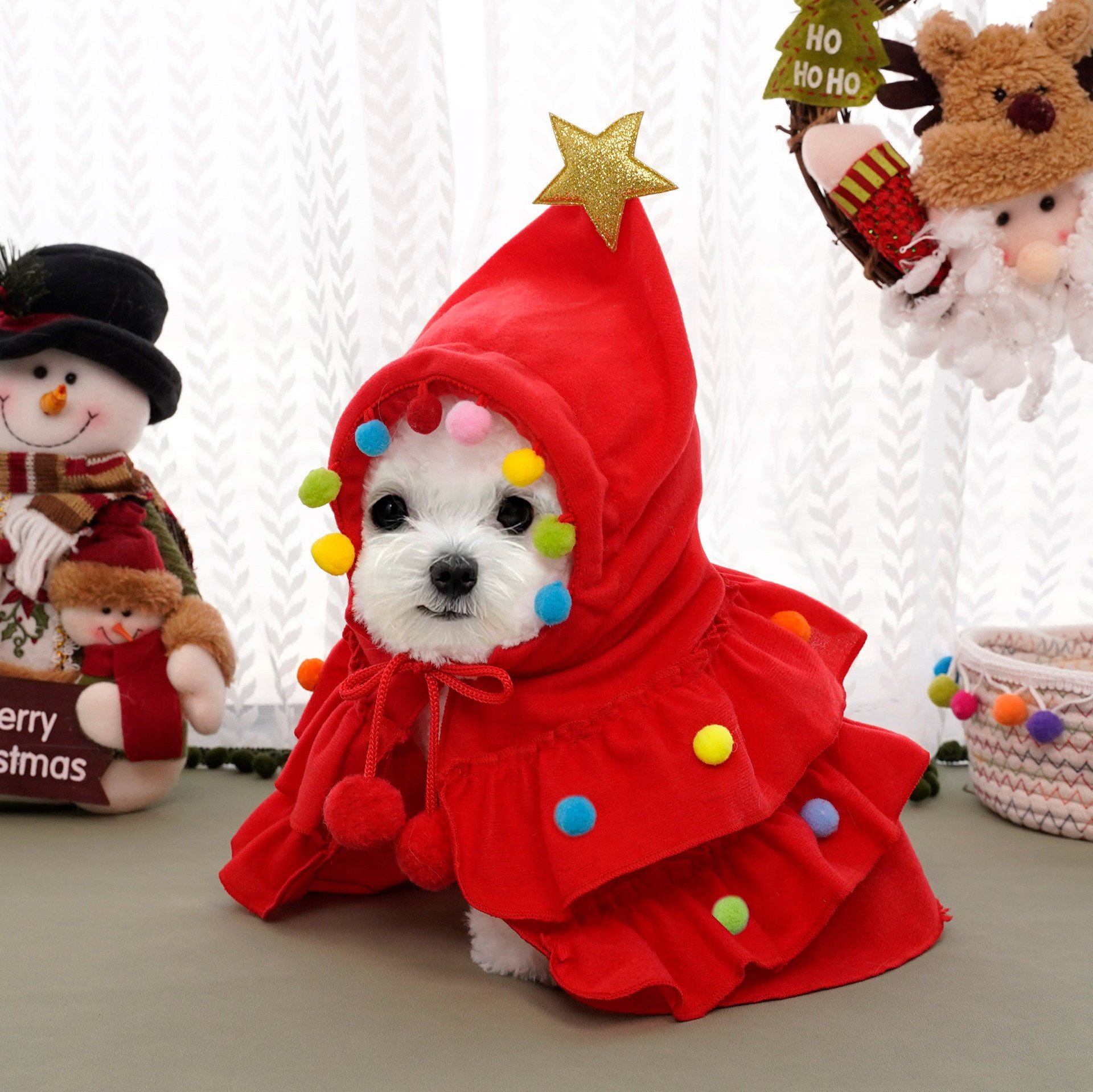Christmas Tree Pet Cloak Costume with Hood
