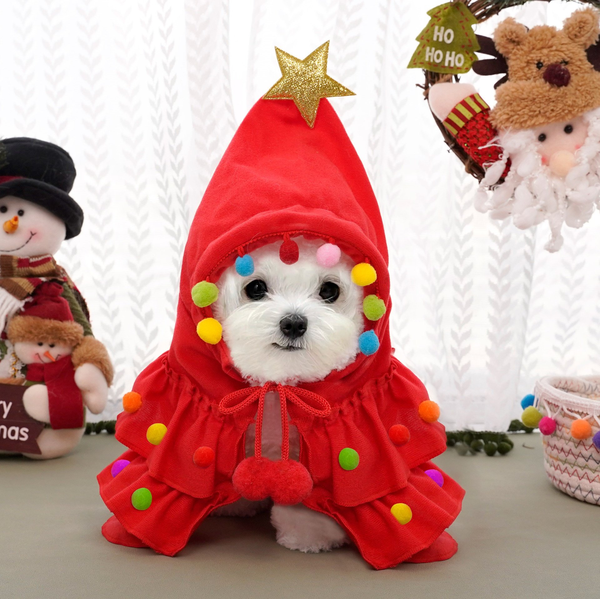 Christmas Tree Pet Cloak Costume with Hood