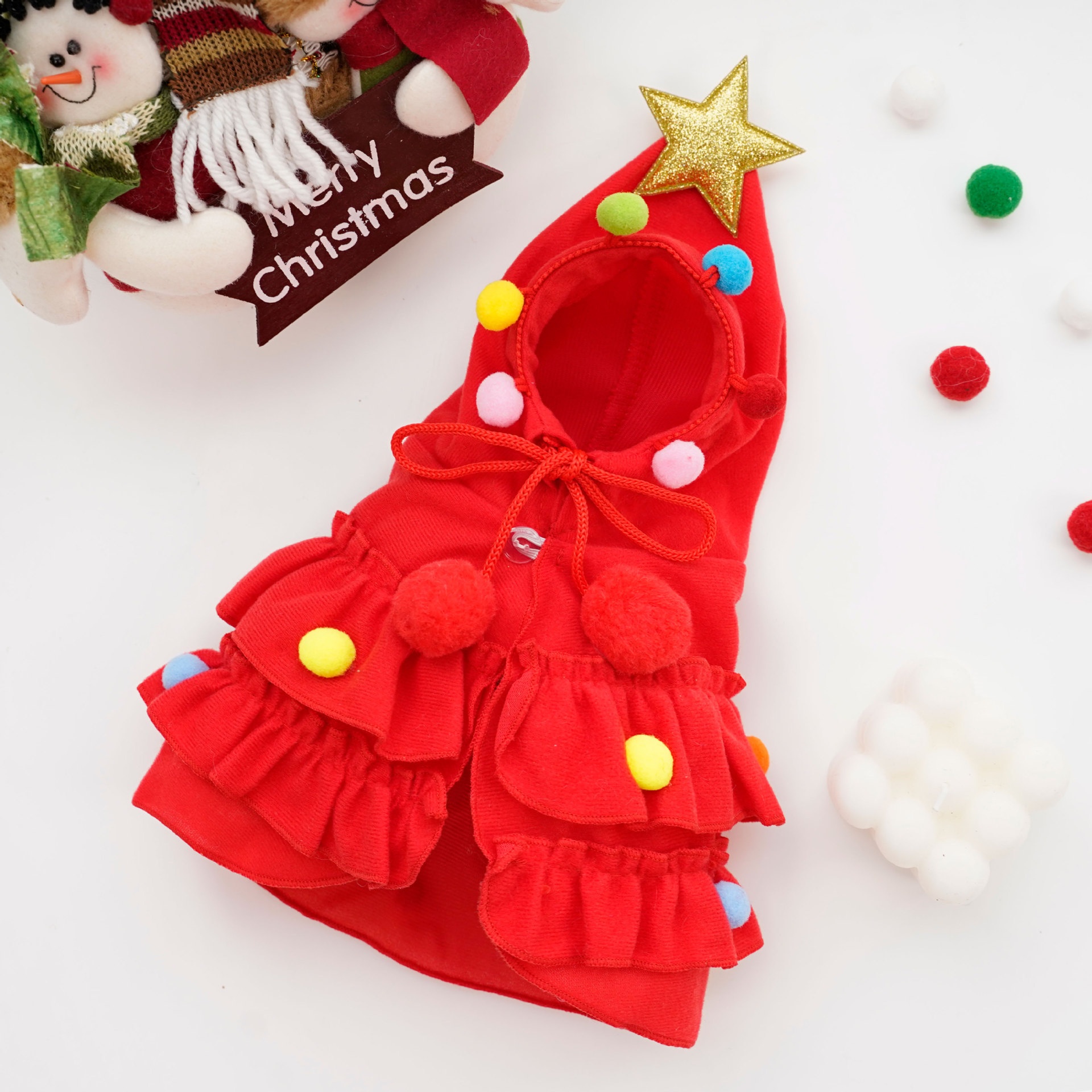 Christmas Tree Pet Cloak Costume with Hood