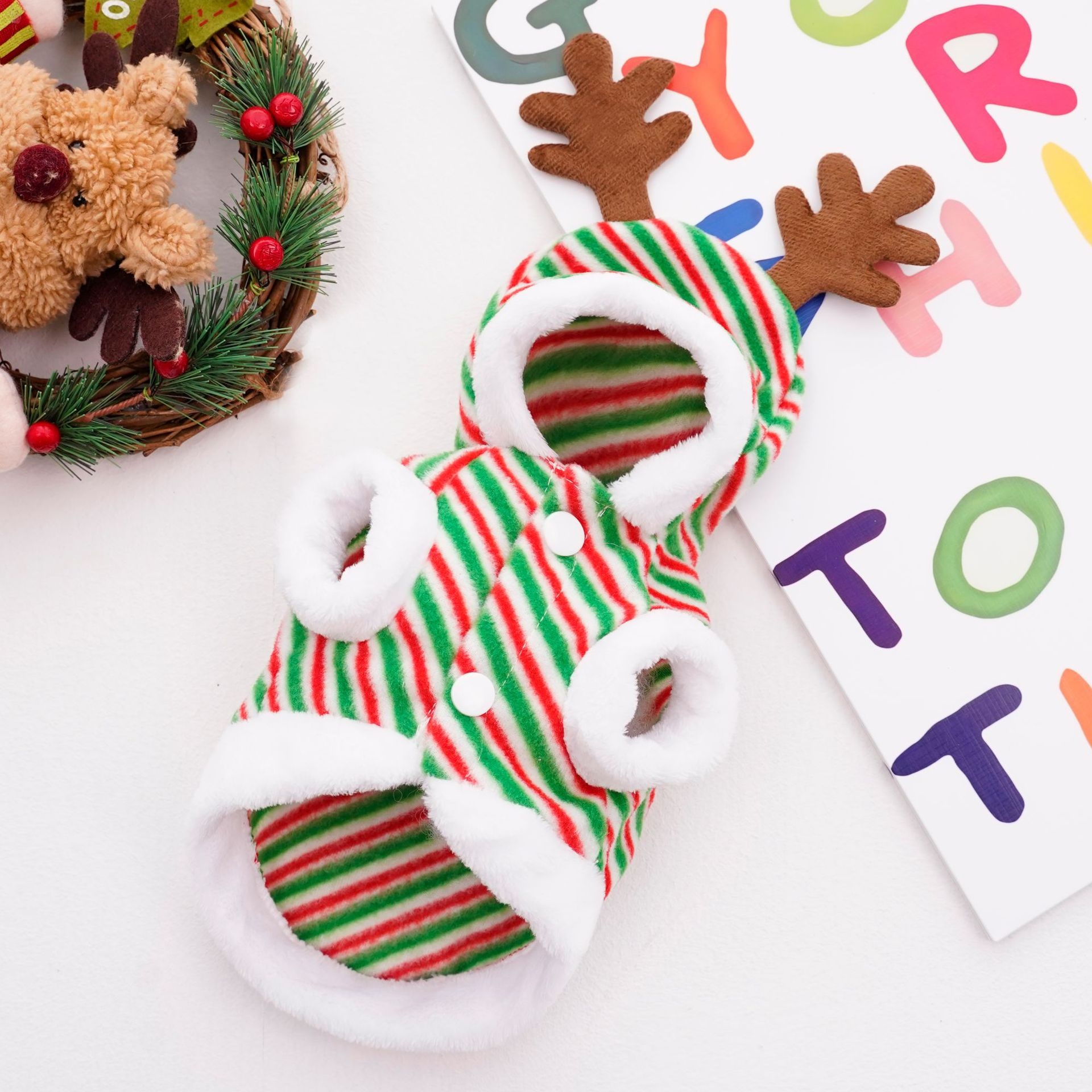 Striped Reindeer Dog Hoodie Christmas Pet Apparel