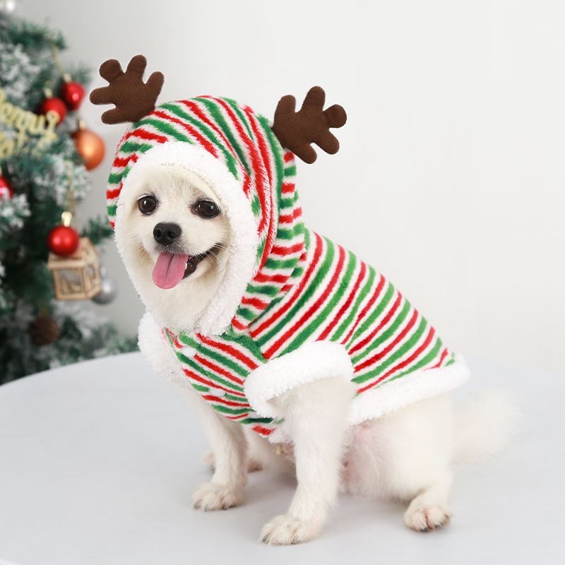 Striped Reindeer Dog Hoodie Christmas Pet Apparel