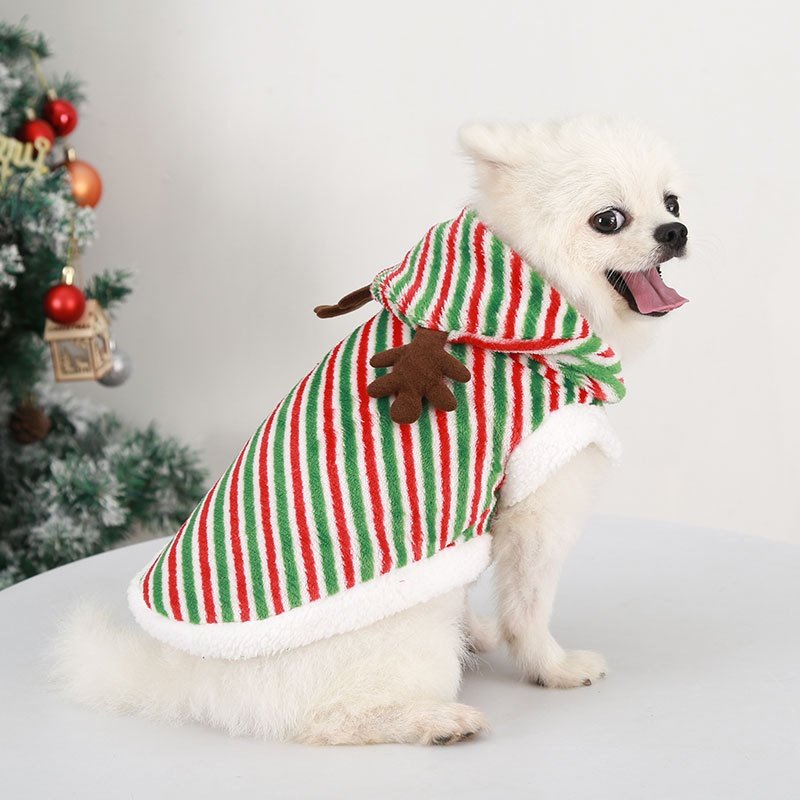 Striped Reindeer Dog Hoodie Christmas Pet Apparel