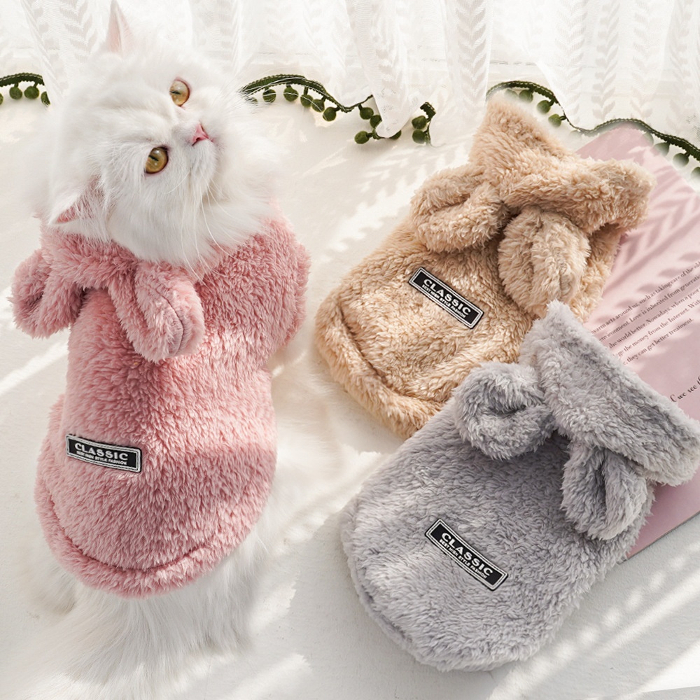 Plush Bunny Ear Fleece Pet Vest Coat with Hood