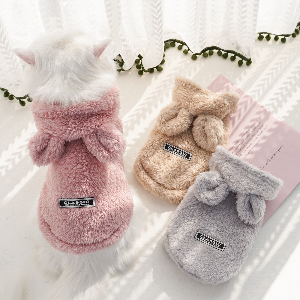 Plush Bunny Ear Fleece Pet Vest Coat with Hood