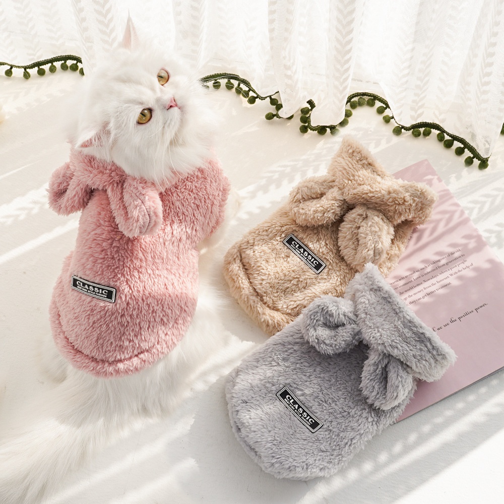 Plush Bunny Ear Fleece Pet Vest Coat with Hood